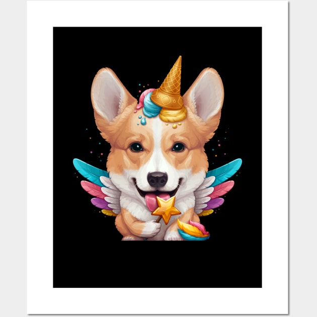 Welsh Corgi Ice Cream Unicorn Wall Art by stonemask